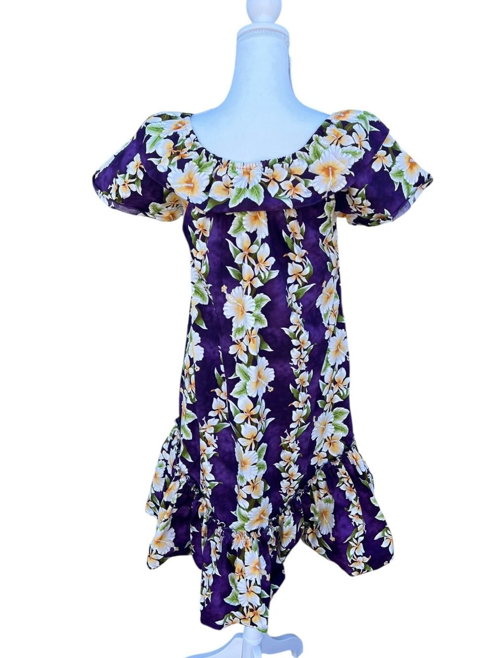 Royal Hawaiian Creations Vintage Ruffled Muumuu Dress Floral Purple Size Small
